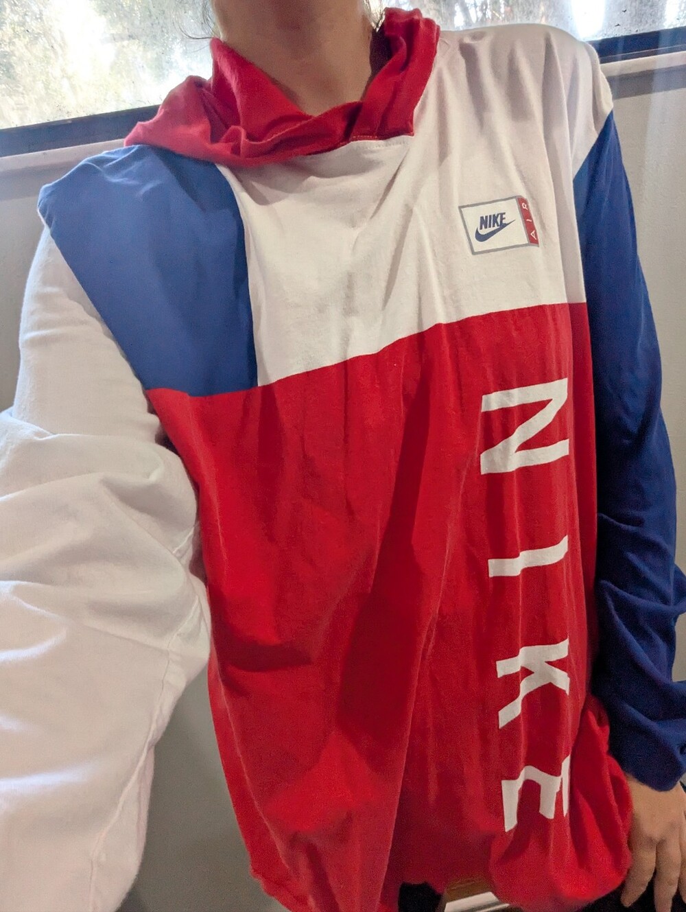 Nike Red, White & Blue Colorblock Hooded Tee